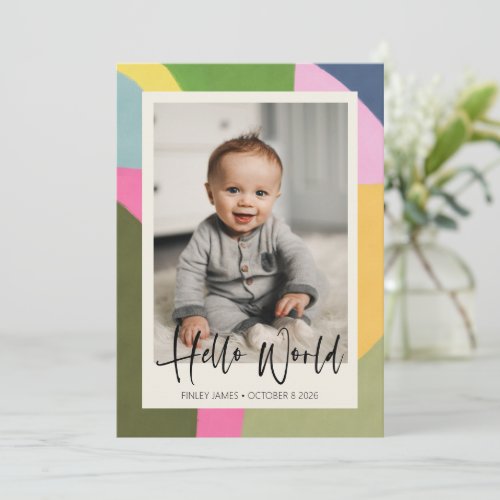 Cute Colorful Abstract Newborn Baby Photo Birth Announcement