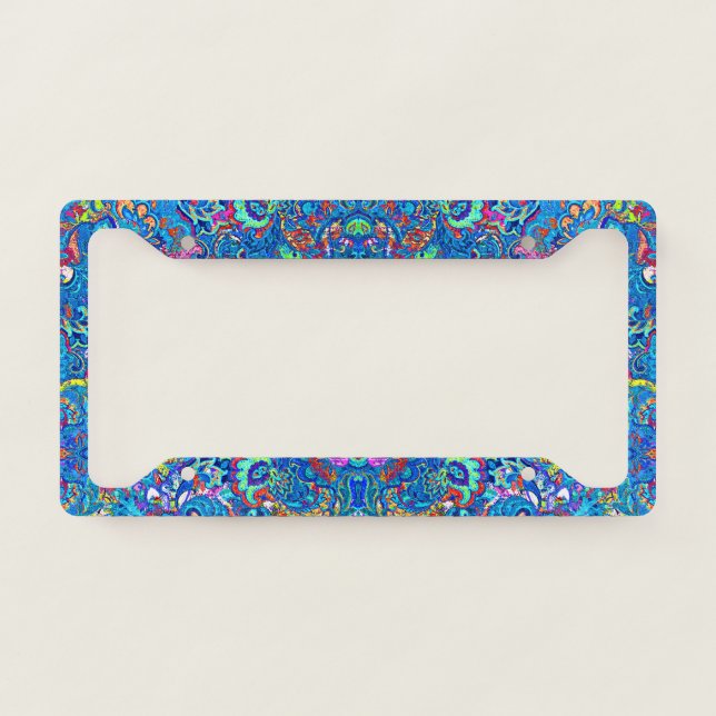 Cute colorful abstract painting flowers license plate frame (Front)