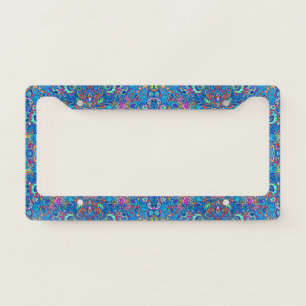 Cute colorful abstract painting flowers license plate frame