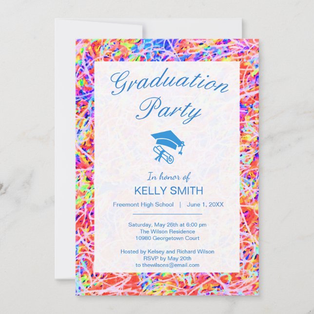 Cute colorful abstract painting graduation party invitation (Front)