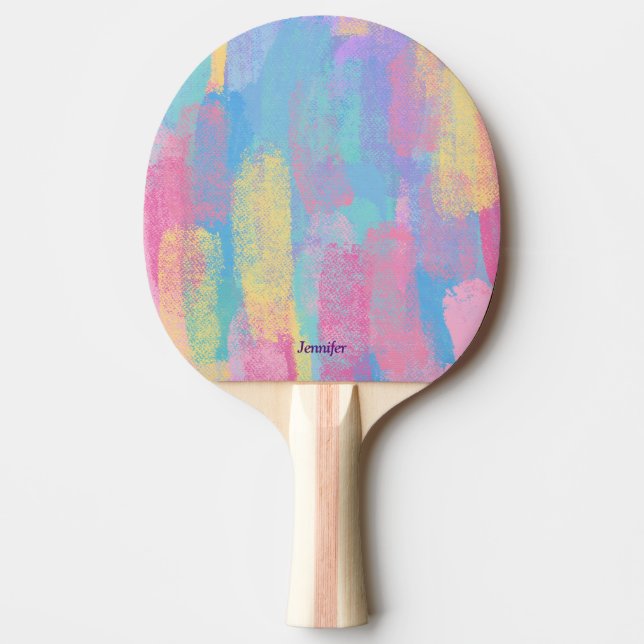 Cute Colorful Abstract Ping Pong Paddle with Name (Front)