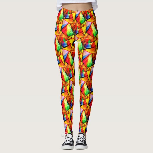 Cute colorful abstract seamless triangles patterns leggings (Front)