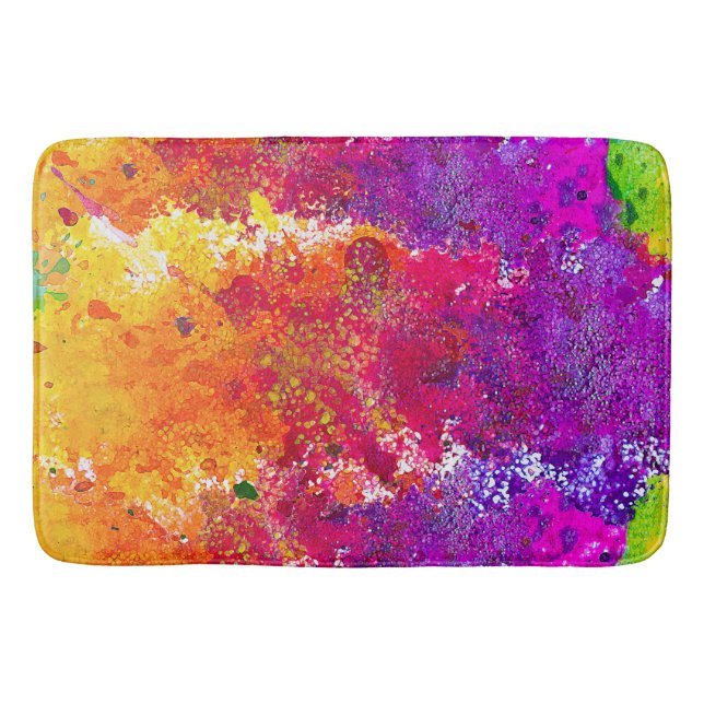 Cute colorful abstract splatter paint bathroom mat (Front)