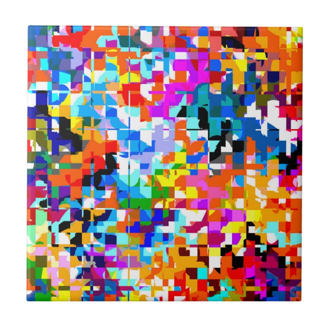 Cute colorful abstract squares ceramic tile (Front)