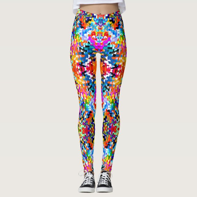 Cute colorful abstract squares leggings (Front)
