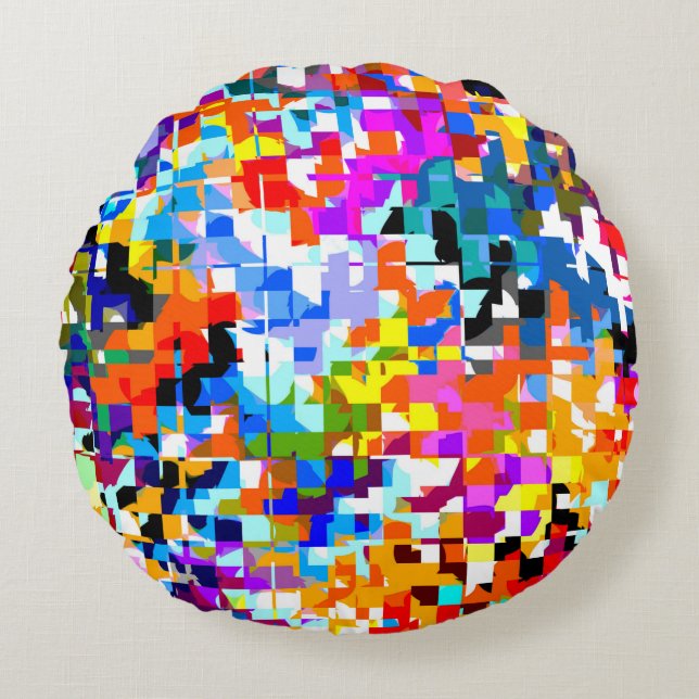 Cute colorful abstract squares notebook laptop sle round pillow (Front)