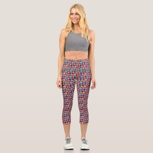 Cute colorful abstract suns patterns license plate capri leggings