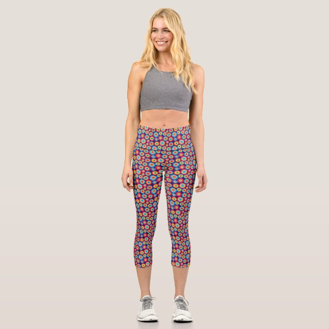 Cute colorful abstract suns patterns license plate capri leggings (Front)