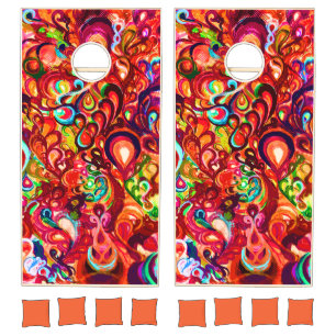 Cute colorful abstract swirl paint cornhole set