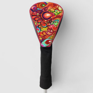 Cute colorful abstract swirl paint golf head cover