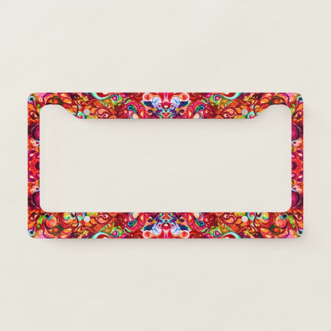 Cute colorful abstract swirl paint license plate frame (Front)