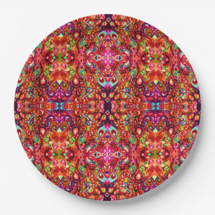 Cute colorful abstract swirl paint paper plates