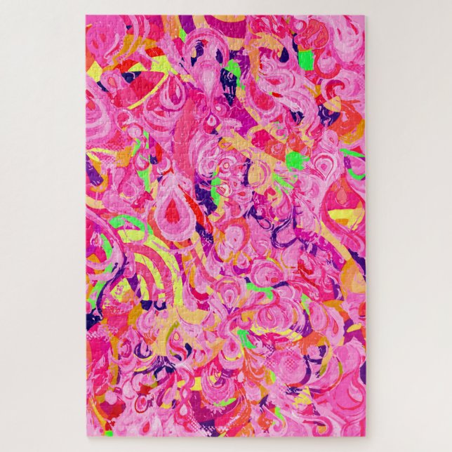 Cute colorful abstract swirls paint jigsaw puzzle (Vertical)