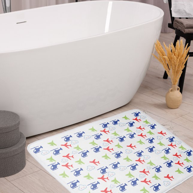 Cute Colorful Airplane & Clouds Aviator Fun Bath Mat (Creator Uploaded)