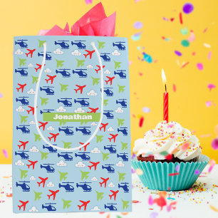 Cute Colorful Airplane & Clouds Aviator Medium Gift Bag
