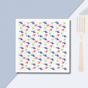 Cute Colorful Airplane & Clouds Aviator Napkins