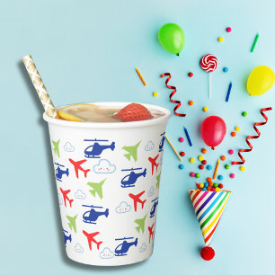 Cute Colorful Airplane & Clouds Aviator  Paper Cups