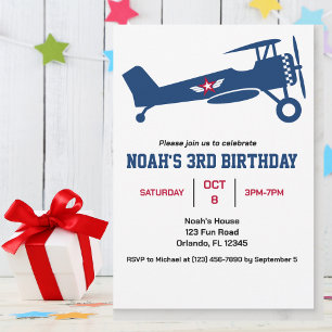 Cute Colorful Airplane for Boy,Fun Kids Birthday Invitation