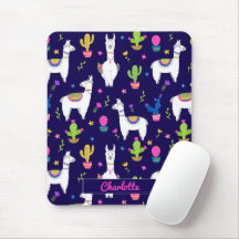 Cute Colorful Alpaca Cactus Custom Name Dark Blue