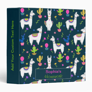 Cute Colorful Alpaca Cactus Personalized Name 3 Ring Binder