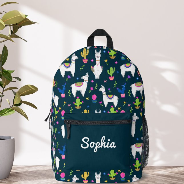 Cute Colorful Alpaca Cactus Personalized Name Printed Backpack (Creator Uploaded)