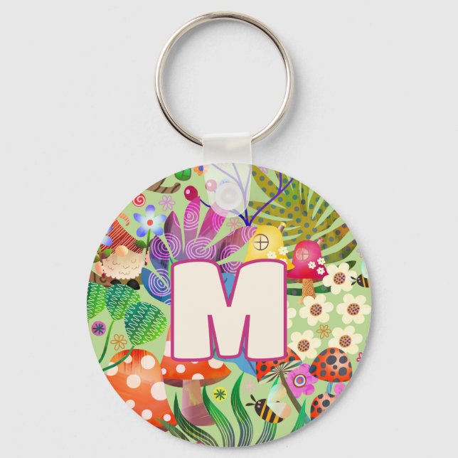 Cute Colorful and Bright Enchanted Woodland Forest Keychain (Front)