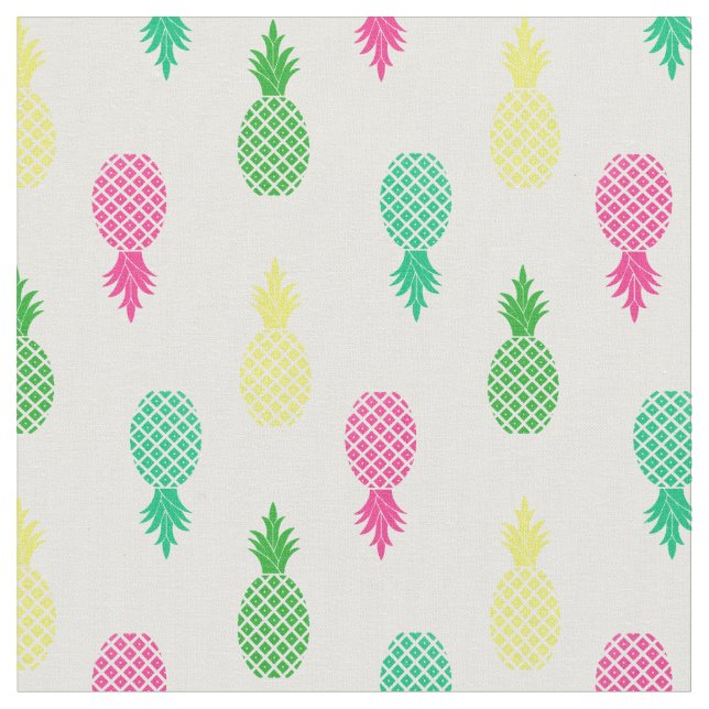 Cute Colorful and Tropical Pineapple Pattern Fabric (Close Up)