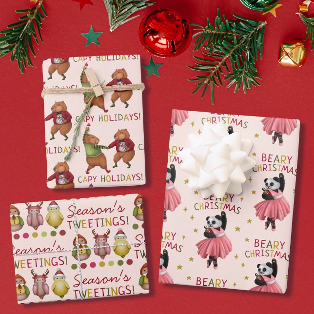 Cute Colorful Animal Christmas Pun Pattern Wrapping Paper Sheets (Creator Uploaded)