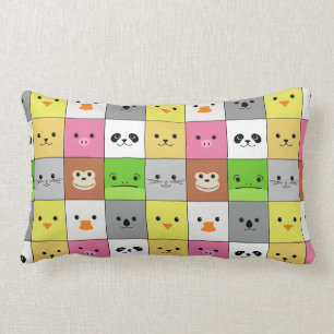 Cute Colorful Animal Face Squares Pattern Design Lumbar Pillow