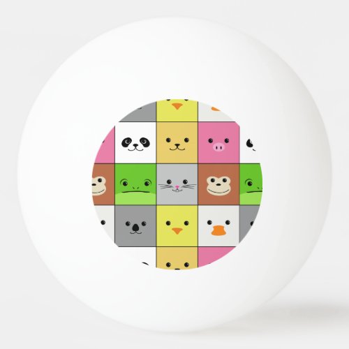 Cute Colorful Animal Face Squares Pattern Design Ping Pong Ball