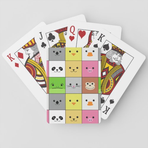Cute Colorful Animal Face Squares Pattern Design Poker Cards