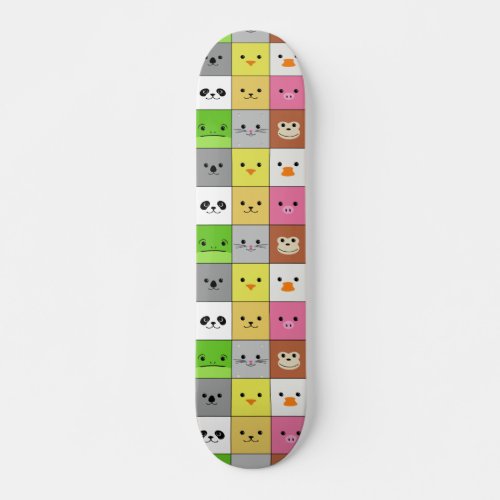 Cute Colorful Animal Face Squares Pattern Design Skateboard Deck