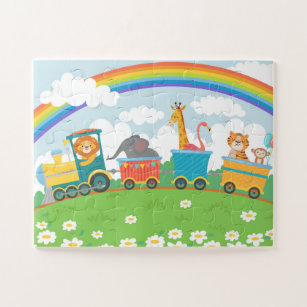 Cute Colorful Animal Train Rainbow Modern Kids Jigsaw Puzzle