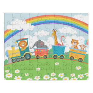 Cute Colorful Animal Train Rainbow Modern Kids Jigsaw Puzzle
