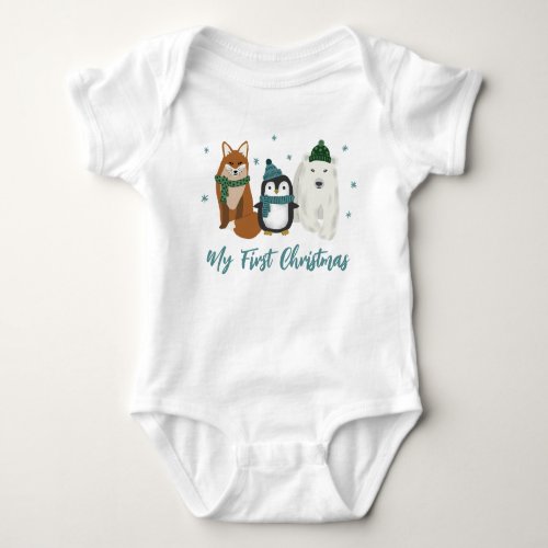 Cute Colorful Animals My First Christmas  Baby Bodysuit