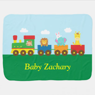 Cute Colorful Animals Train, Personalized Receiving Blanket