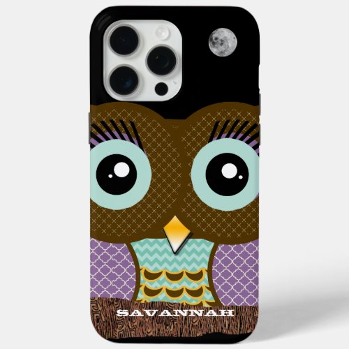 Cute Colorful Aqua and Purple Owl iPhone 15 Pro Max Case