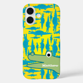 Cute Colorful Aqua and Yellow Alligator Pattern iPhone 16 Case