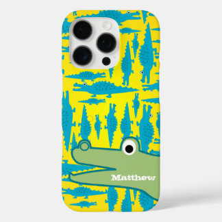 Cute Colorful Aqua and Yellow Alligator Pattern iPhone 16 Pro Case
