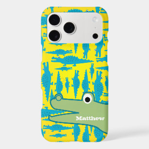 Cute Colorful Aqua and Yellow Alligator Pattern iPhone 17 Pro Max Case