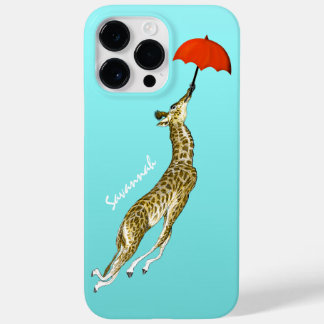 Cute Colorful Aqua Flying Giraffe Red Umbrella Case-Mate iPhone 14 Pro Max Case