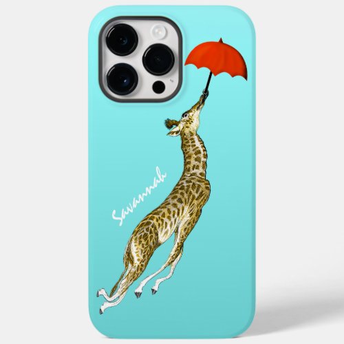 Cute Colorful Aqua Flying Giraffe Red Umbrella Case_Mate iPhone 14 Pro Max Case