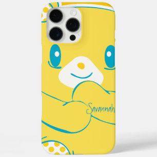 Cute Colorful Aqua Polka Dot Mustard Yellow BEAR iPhone 16 Pro Max Case