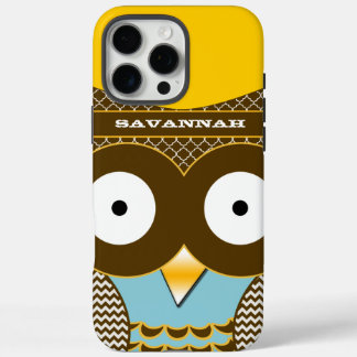 Cute Colorful Aqua Zigzag Mustard Yellow Owl iPhone 16 Pro Max Case