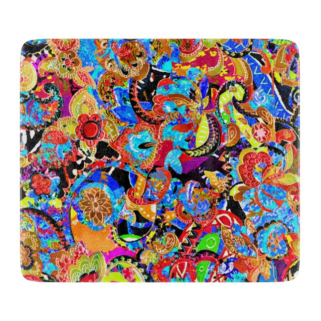 Cute colorful artistic flowers patterns cutting board (Front)