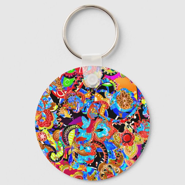 Cute colorful artistic flowers patterns keychain (Front)