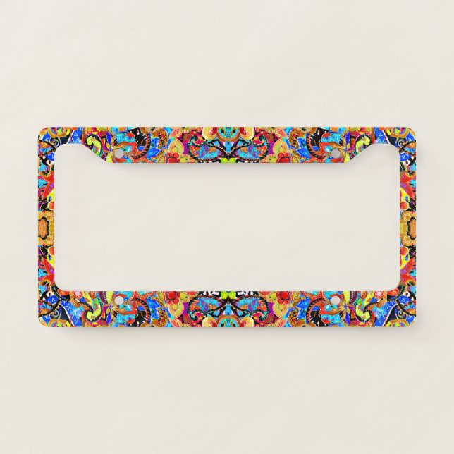Cute colorful artistic flowers patterns license plate frame (Front)