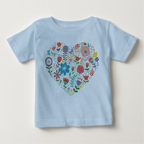 Cute Colorful Assorted Flowers Heart Illustration Baby T_Shirt