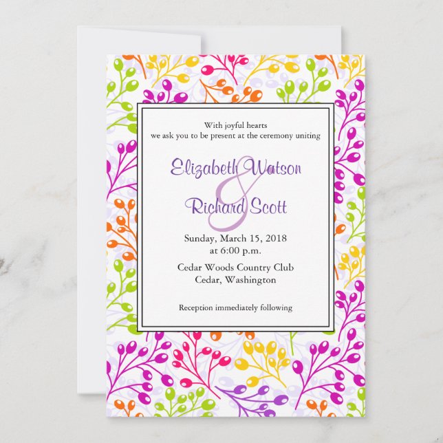 Cute colorful autumn fruits wedding invitation (Front)