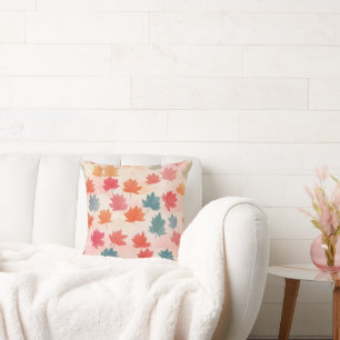 Cute Colorful Autumn Leaf Throw Pillow